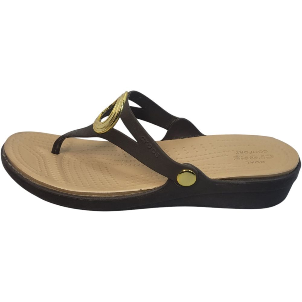 Crocs Sanrah Brown Thong Flip Flop Wedge Sandals Shoes Women's 11